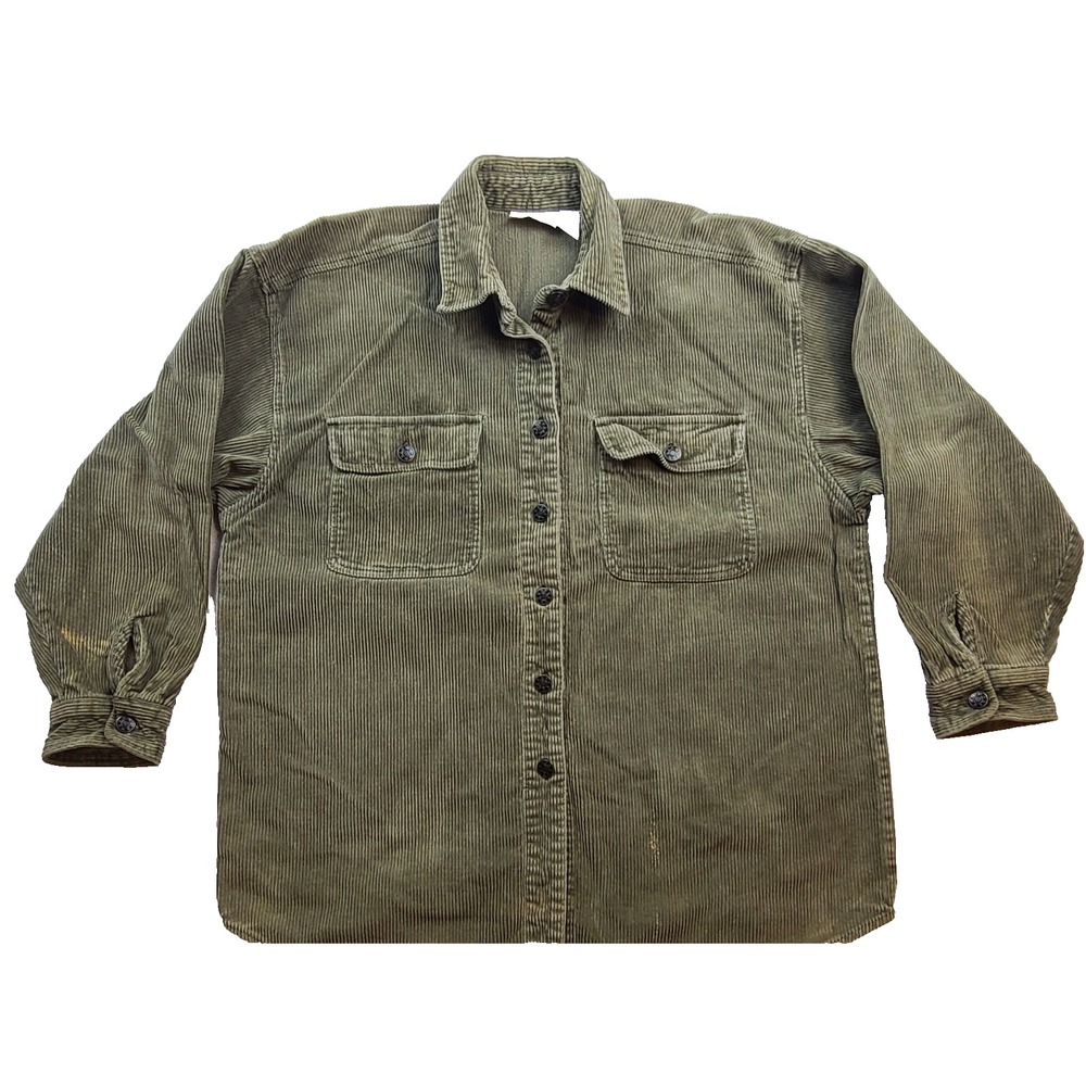 Kathy Ireland Womens Med Olive Green Corduroy Button Up Shirt Jacket 100% Cotton